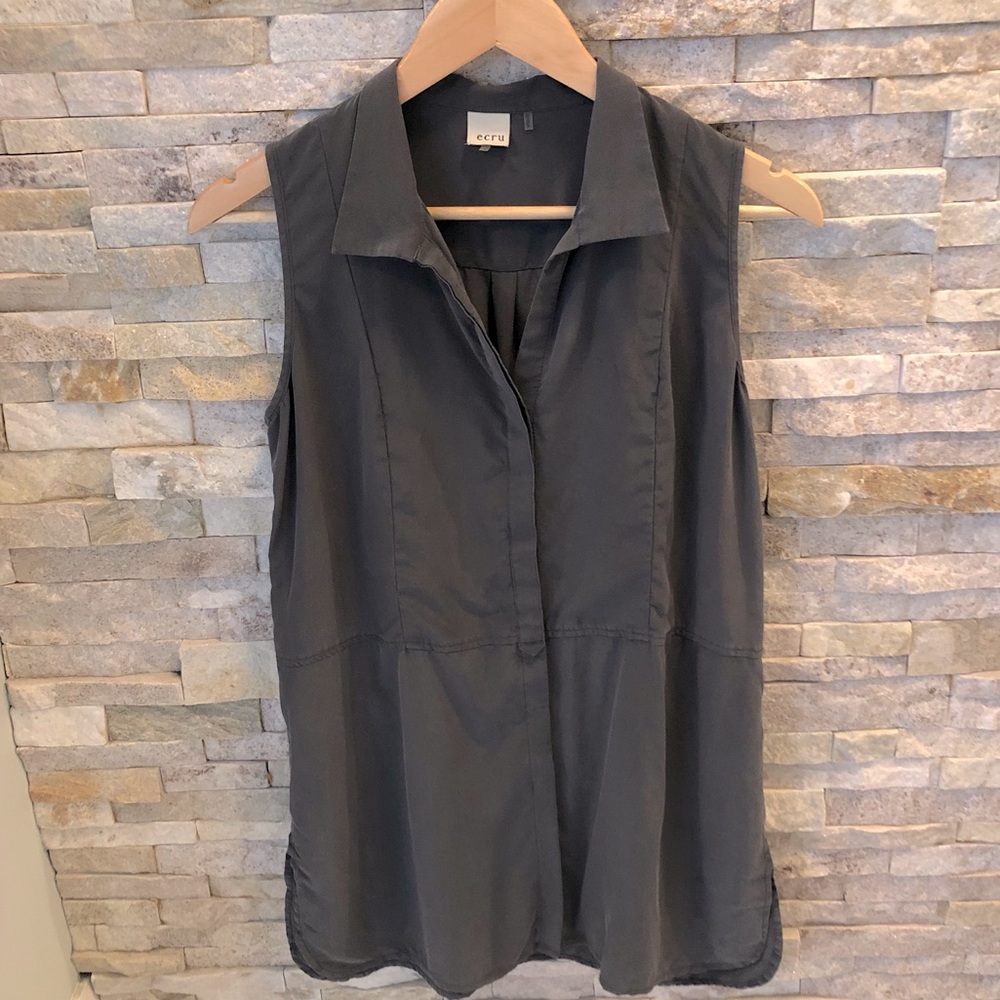 ecru style 100% silk sleeveless tunic blouse